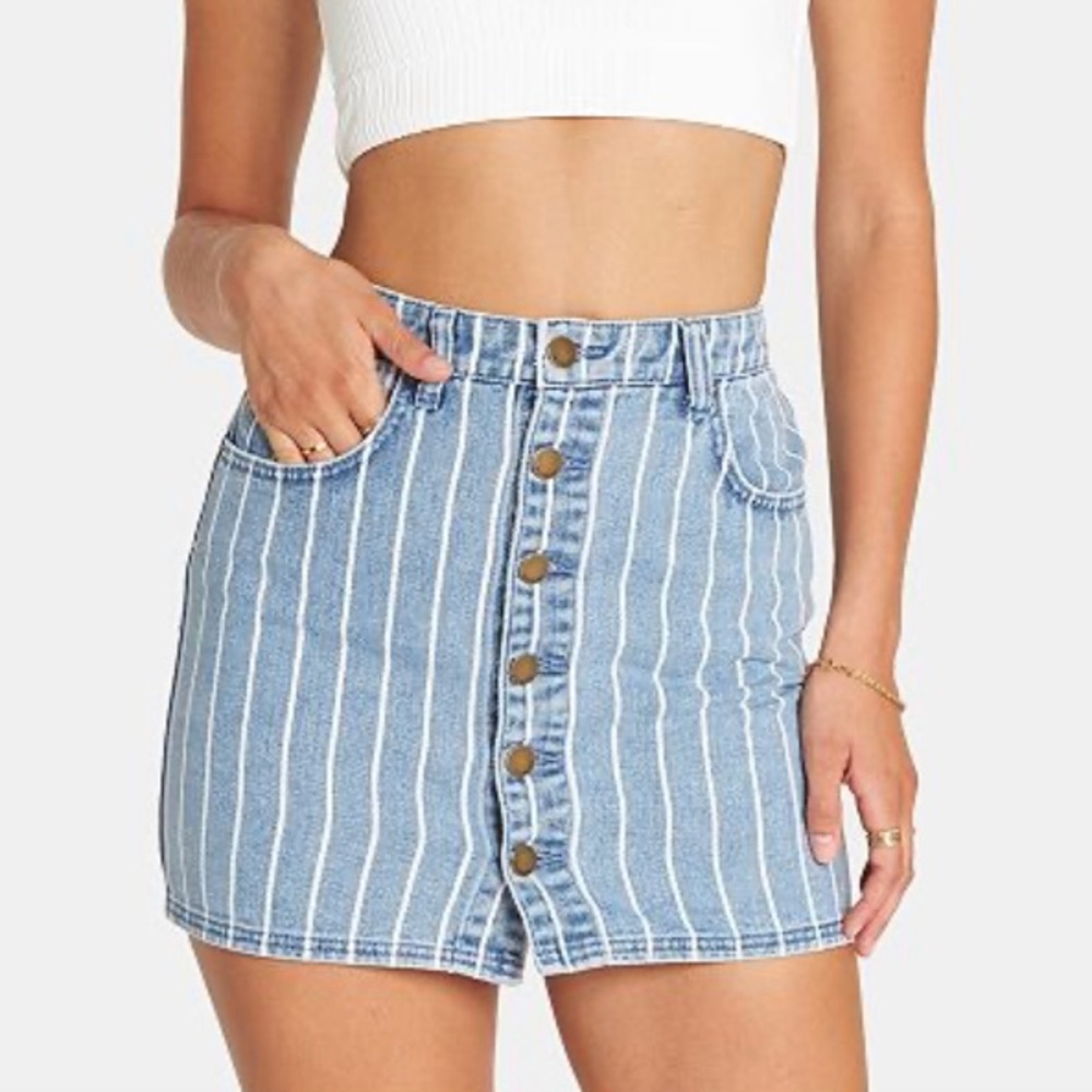 Billabong striped white denim skirt